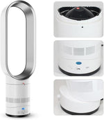 Ventilator fără pale, alb-argintiu, tip coloană, 16 inch, telecomandă inteligentă cu oscilație și temporizator