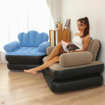 Fotoliu gonflabil 2-in-1, pliabil, multifunctional, potrivit pentru dormitor si living, usor de depozitat, maro/negru