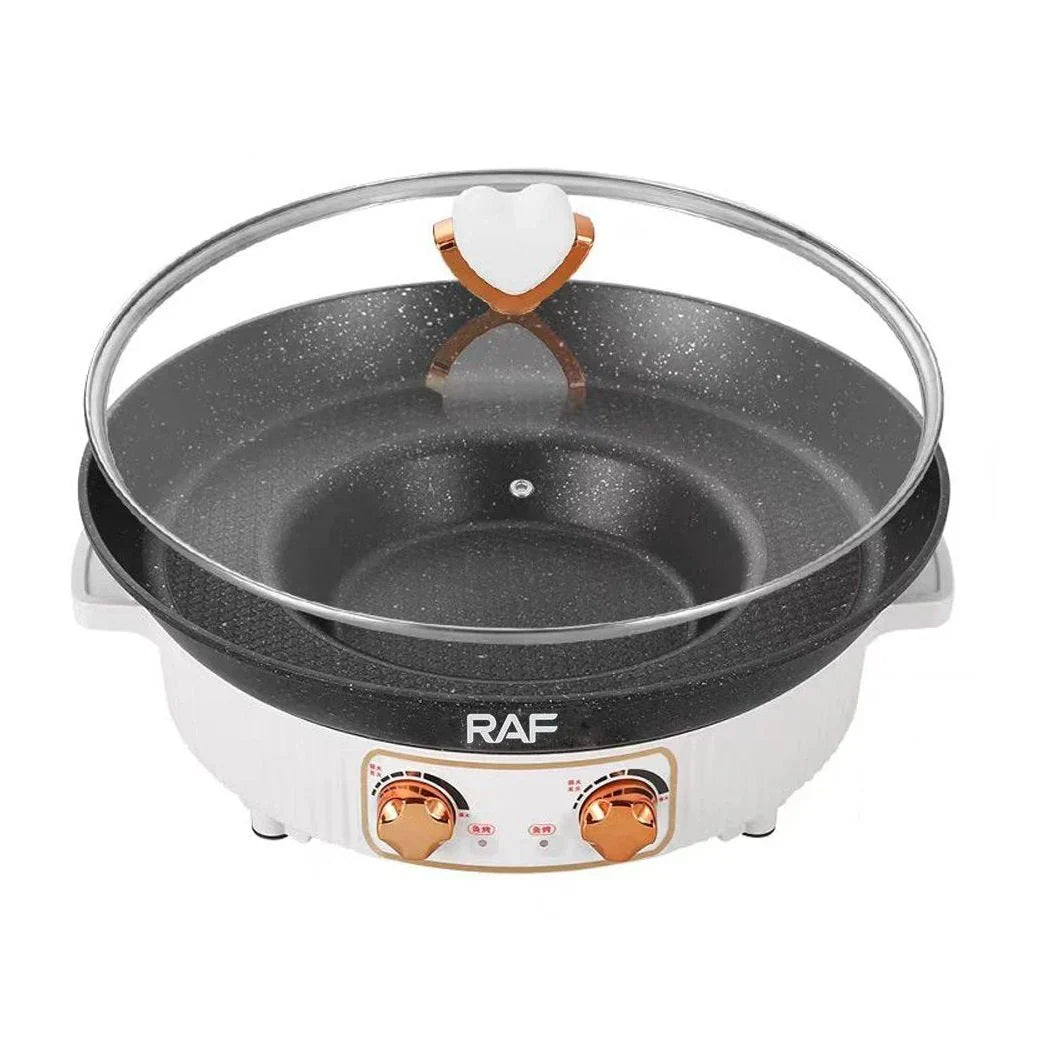 Tigaie electrică 2 în 1, RAF R5416, 1600W, 2L, cu capac și suprafață de prăjire/fierbere
