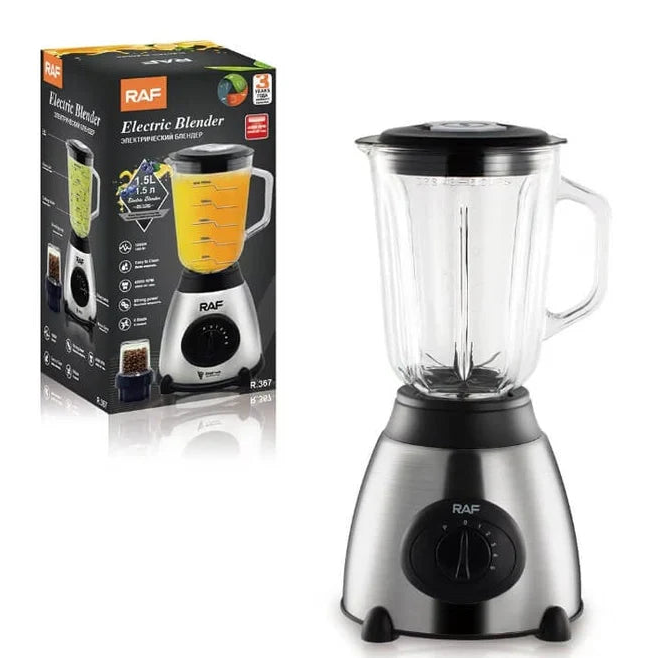 Blender RAF 367 pentru fructe si legume, macinat cafea, 450 W, 6 lame, 1.5 l