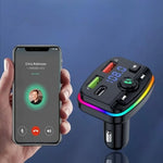 1+1 CADOU Modulator FM Bluetooth 5.0 Auto, Încărcare Rapidă USB-C PD, USB 3.1A, Hands-Free, Lumini RGB, Bass Boost – Negru