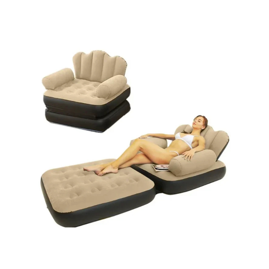 Fotoliu gonflabil 2-in-1, pliabil, multifunctional, potrivit pentru dormitor si living, usor de depozitat, maro/negru