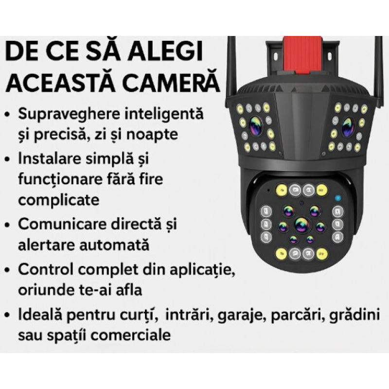 Camera de Supraveghere Inteligenta 4G pentru exterior cu doua lentile detectare a miscarii vedere pe timp de noapte 12MP