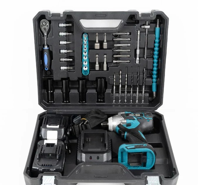 Cheie de impact, masina de Insurubat, 550Nm, 43 de Accesorii, 2 Acumulatori 48V si Valiza