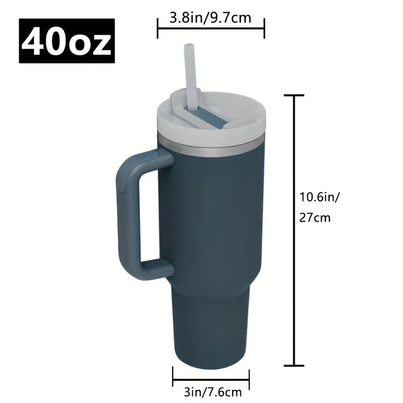 Termos pentru masina, 1200 ml, cu maner si pai, din otel inoxidabil 304
