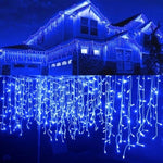 Instalatie LED tip franjuri 12m, de exterior, albastra