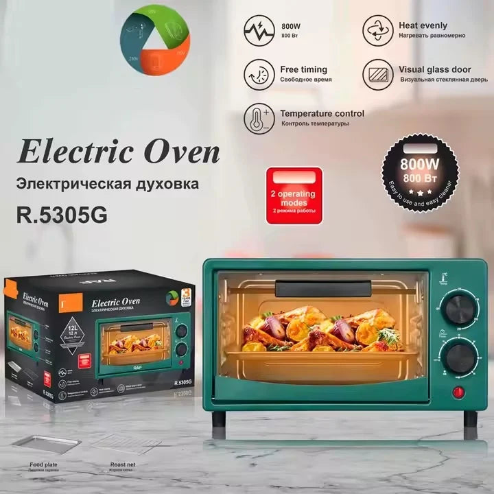 Cuptor electric RAF R5305G, 800W, capacitate 12L, 2 moduri de operare, 33x18x20cm, verde