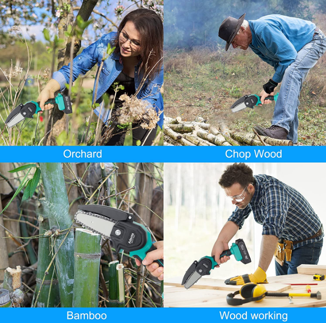 Mini drujba lama 8 inch, portabil , cu 2 acumulatori 48V, 2 lanturi