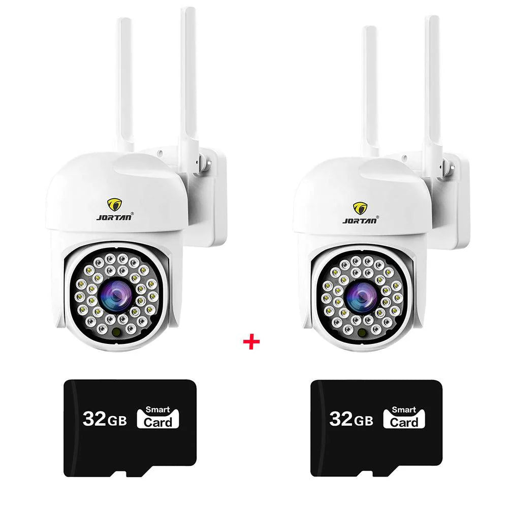 Set 2 camere supraveghere WiFi + 2 carduri microSD 32GB incluse, 360°, 2MP Full HD, vedere nocturnă