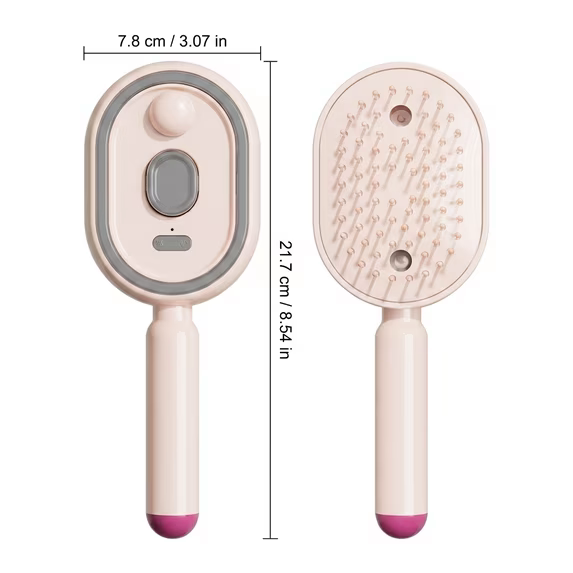 1+1 CADOU Perie electrica pentru par, nano-mist, lumina rosie, detangling anti-static, rezervor 10 ml, reincarcabila USB-C, alb