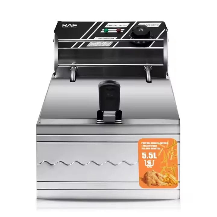 Friteuza Electrica, RAF R.5220, 2500 W, cu capac, capacitate 5.5L, 46x29x30cm, argintiu