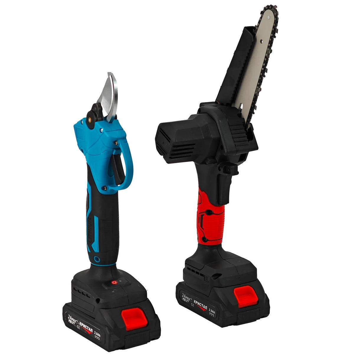 Set foarfeca electrica & mini-drujba cu 2 acumulatori, 24 V, 2 Ah, incarcator, accesorii incluse