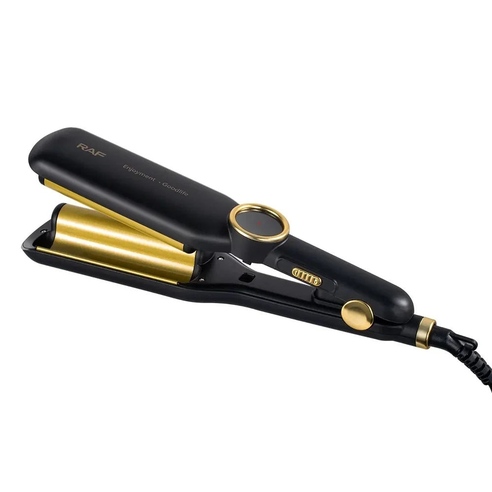 Ondulator pentru par, RAF R0411, 35W, placat cu ceramica, 29x6cm, negru-auriu