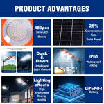 Proiector Solar LED Exterior cu Senzor, 600W, Lampa Solara Puternica pentru Curte, Gradina, Alei, Iluminat Exterior IP65