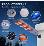 Proiector Solar LED Exterior cu Senzor, 600W, Lampa Solara Puternica pentru Curte, Gradina, Alei, Iluminat Exterior IP65