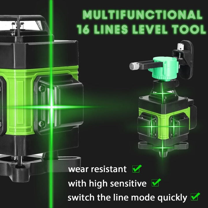 Nivela laser 4D 16 linii, auto-nivelare, compacta, impermeabila, verde