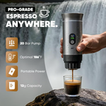 Espressor portabil reincarcabil 3 in 1, dispune de afisaj digital, compatibil cu capsule mari, capsule mici si cafea macinata