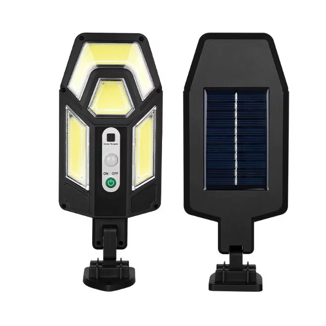 Set 3 x Lampa solara LED, 50W, 2 moduri iluminare, Senzor miscare, Telecomanda, Negru