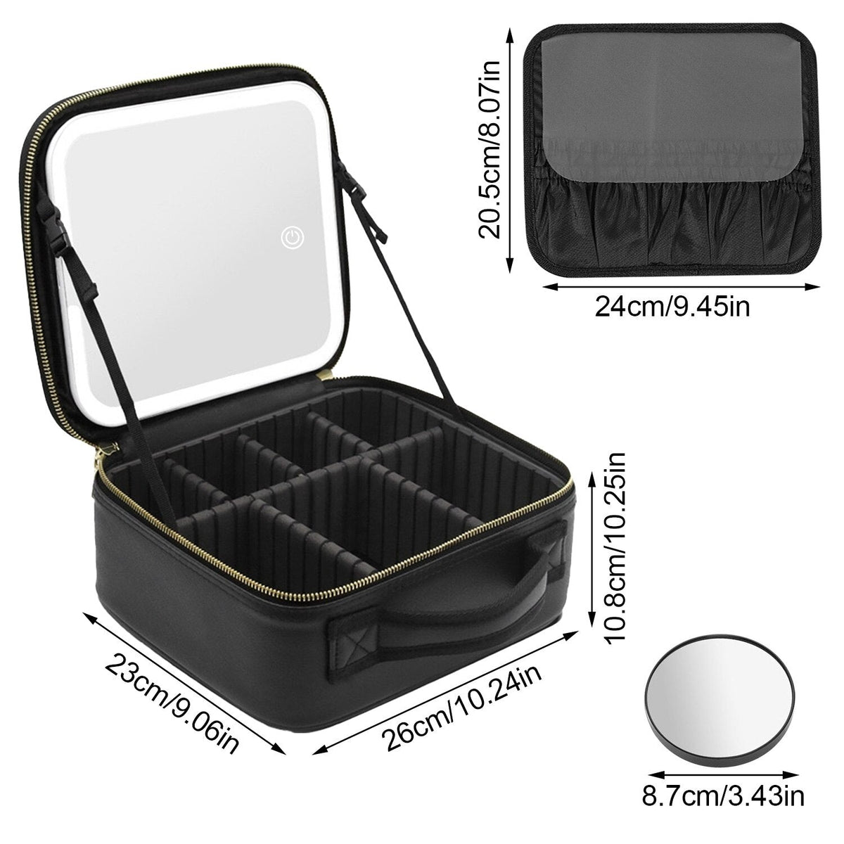 Portfard impermeabil, compartiment ajustabil, cu LED, negru