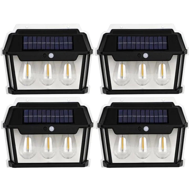 Set de 4 lămpi solare de exterior – 38W, senzor de mișcare, 3 moduri, impermeabile