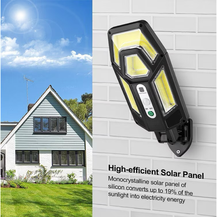 Set 3 x Lampa solara LED, 50W, 2 moduri iluminare, Senzor miscare, Telecomanda, Negru