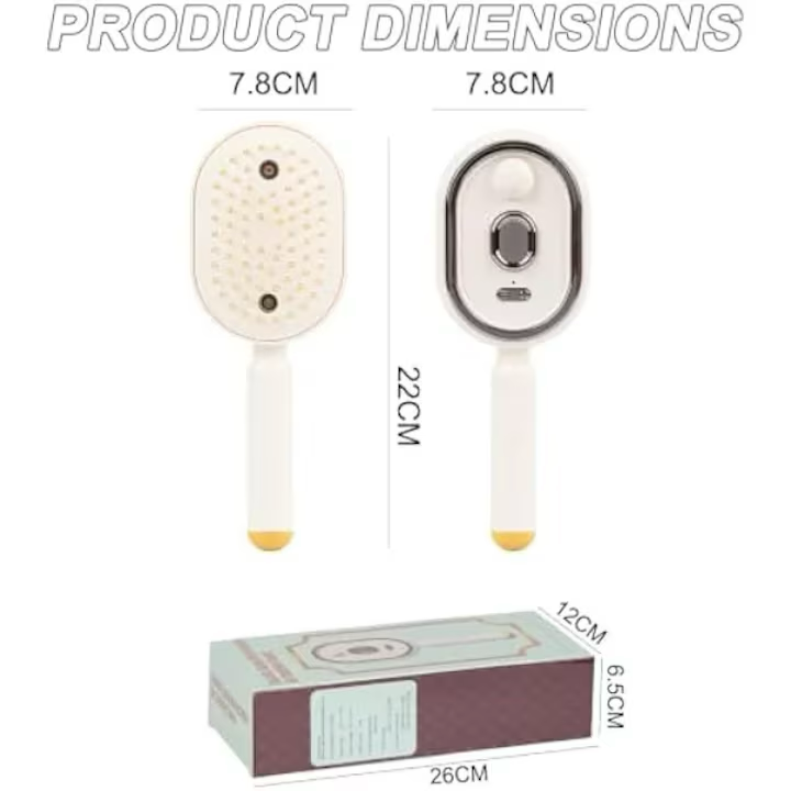 1+1 CADOU Perie electrica pentru par, nano-mist, lumina rosie, detangling anti-static, rezervor 10 ml, reincarcabila USB-C, alb