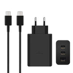 1+1 CADOU Încărcător Rapid 65W PD, Tehnologie GaN, 2x USB-C, 1x USB-A, Super Fast Charging, Cablu USB-C Inclus – Negru