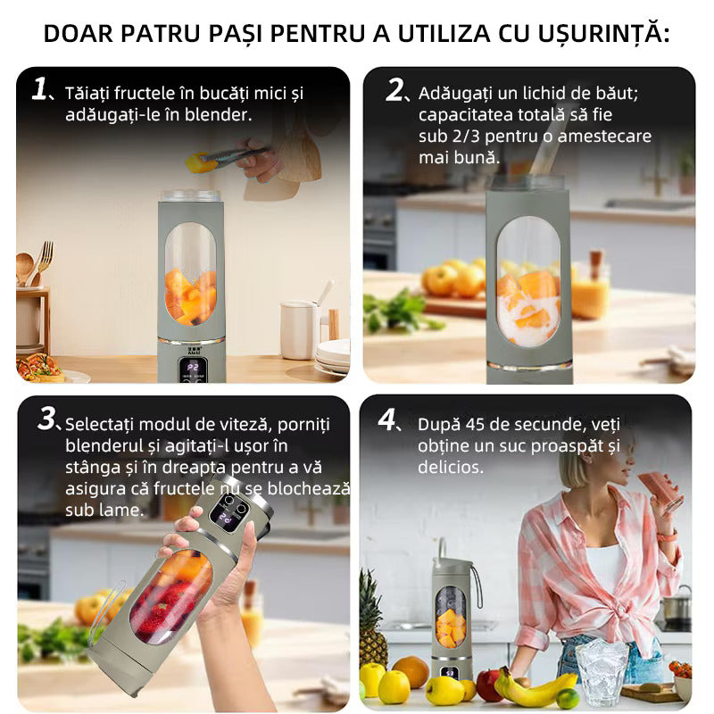 Mini Blender Electric, Portabil si Multifunctional, 12 lame din otel, Fara BPA, Capacitate 450ml