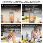 Mini blender portabil (450 ml, 12 lame, fără BPA) + termos auto din oțel inoxidabil 1200 ml