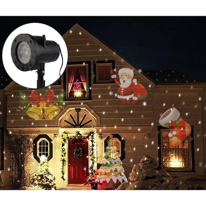 Proiector de lumini pentru sarbatori, impermeabil IP65, cu diapozitive festive rotative, cu telecomanda