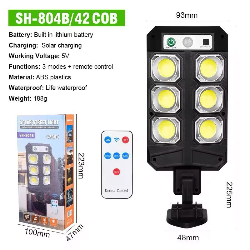 Set 3 x Lampa Solara Stradala LED,10W, Senzor miscare, Telecomanda, Negru