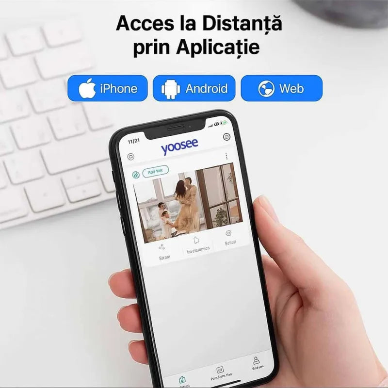Set 2 camere supraveghere WiFi + 2 carduri microSD 32GB incluse, 360°, 2MP Full HD, vedere nocturnă
