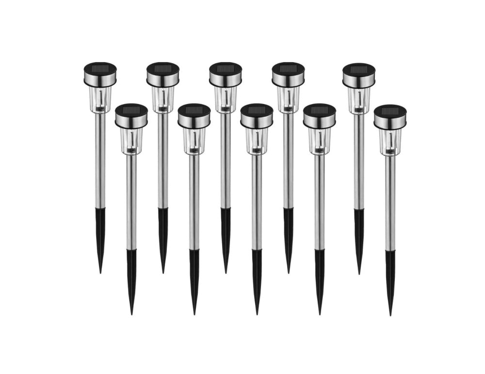 Set 10 x Lampa solara de gradina, inox, LED, 36.5cm