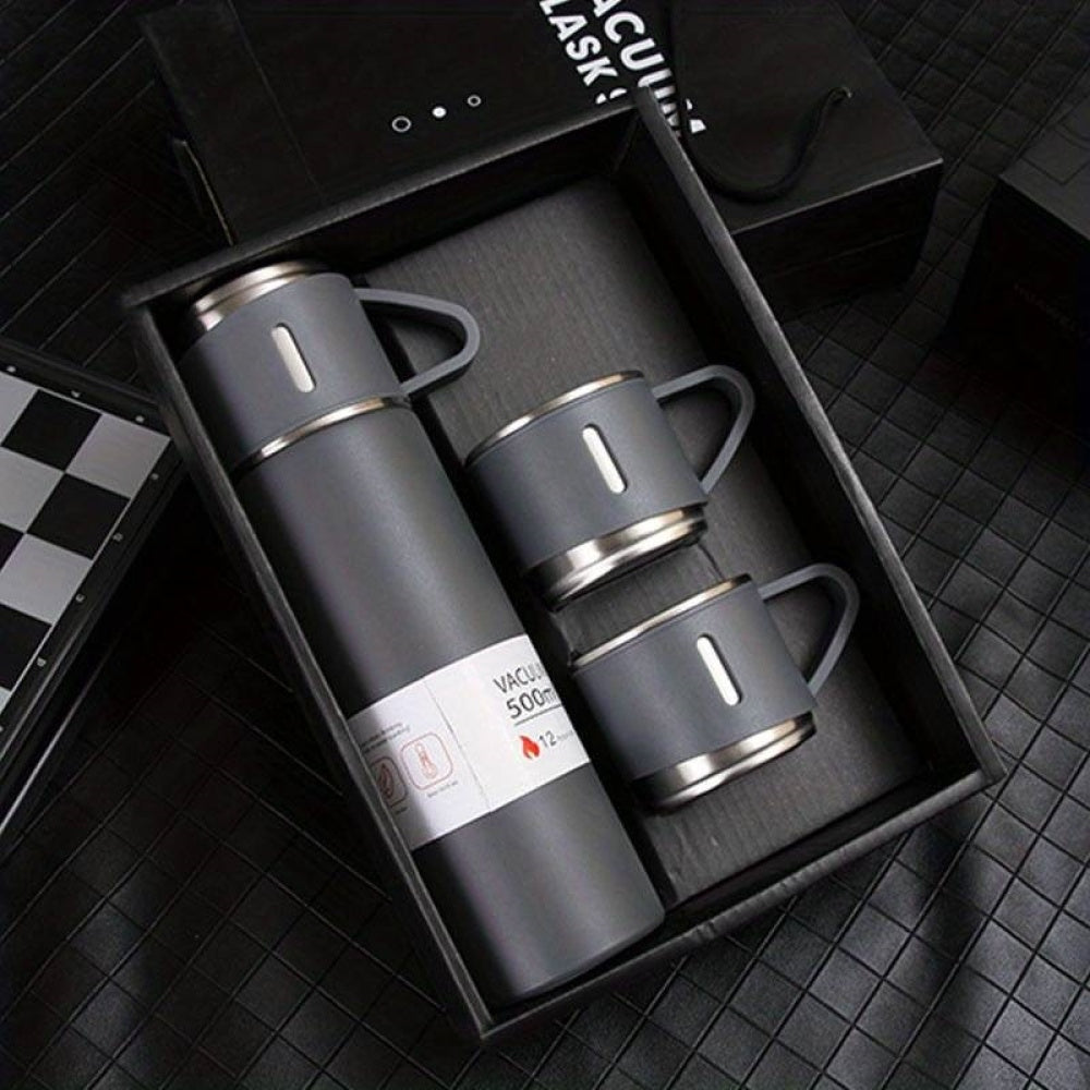 PACHET Lanterna LED, reincarcabila, functie Powerbank, 4 moduri iluminare + Set Termos cu 2 cani extra, perete dublu vacuum izolator