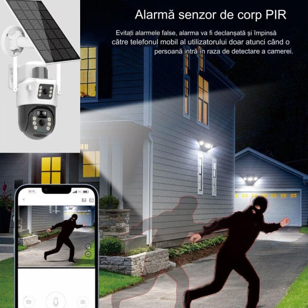 Set 2 x Camera smart IP cu lentila duala, cartela sim 4G, Camera IR fara fir, Alarma miscare, microfon + 2 x Card 32GB CADOU