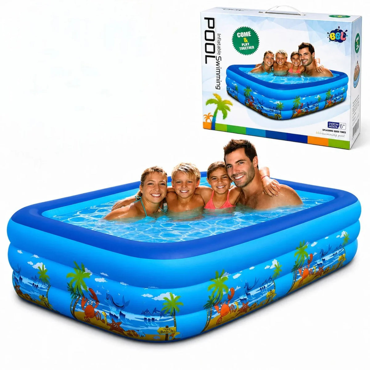 Pachet Piscina Gonflabila Pentru Adulti/Copii, Baza Podea Moale Gonflabila, Dimensiuni 210 x 135 x 54 cm + Boxa Portabila Rezistenta la Apa