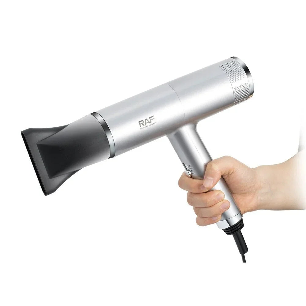Uscator de par cu ioni negativi, RAF R474, 1600W, 2 viteze, buton de aer rece, 1 cap magnetic inclus, argintiu